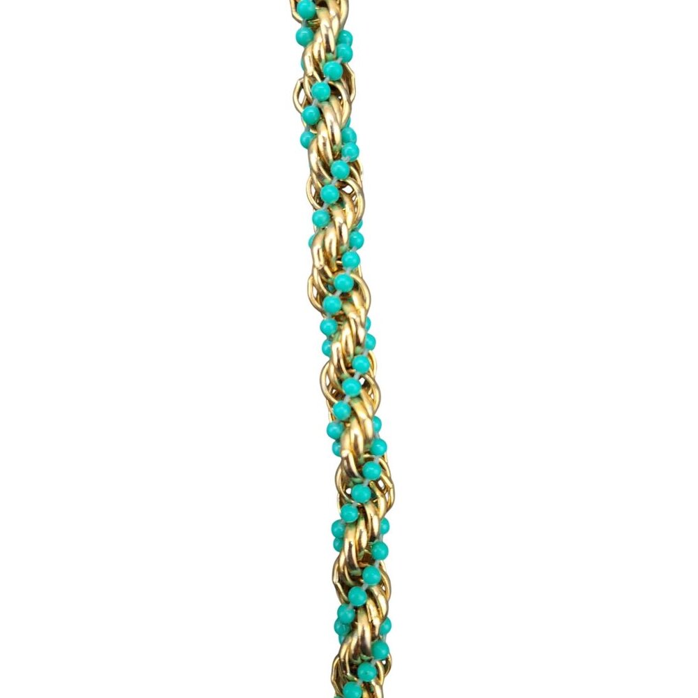Vintage Avon Gold Tone Faux Turquoise Beaded Twist Necklace 20 Inches 1970s Blue - Picture 3 of 6